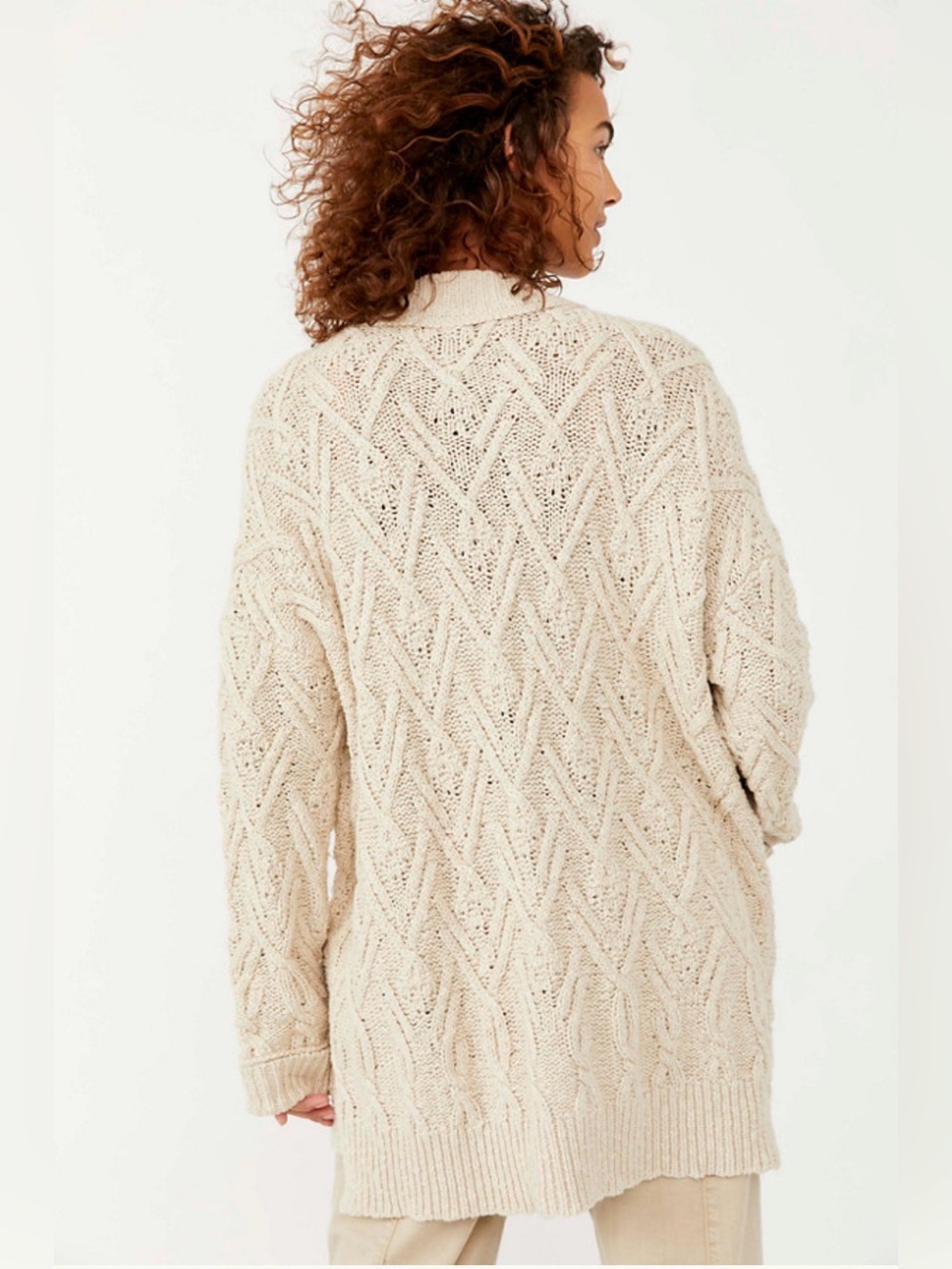 Free People Montana Womens Cardigan Sweater Cream / Tea Color - Size Medium - Picture 3 of 3